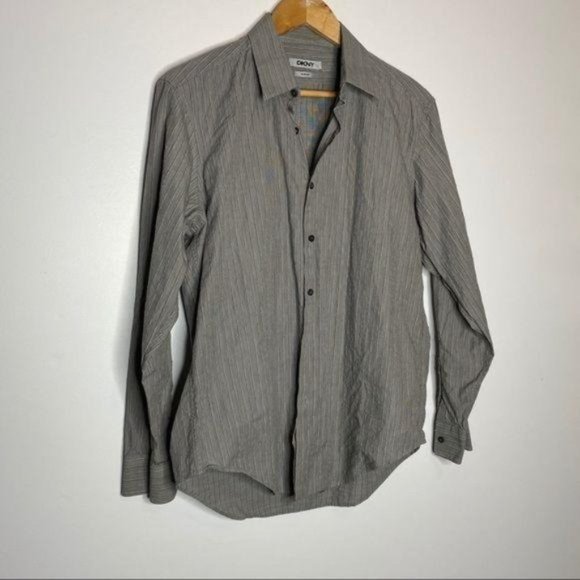 Y2K DKNY Slim Fit Button Down Blouse striped gray - Picture 10 of 12